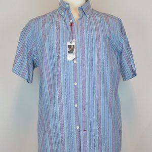 Daniel Cremieux Short-Sleeve Cotton Stripe Print Button Down Shirt M Medium NWT